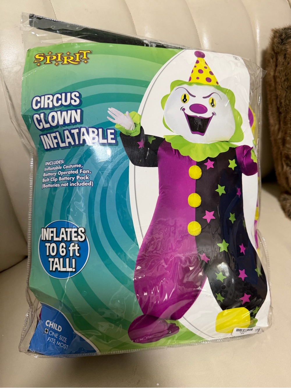 Spirit Circus Clown Inflatable Decoration - Purple, Black, Green, Yellow
